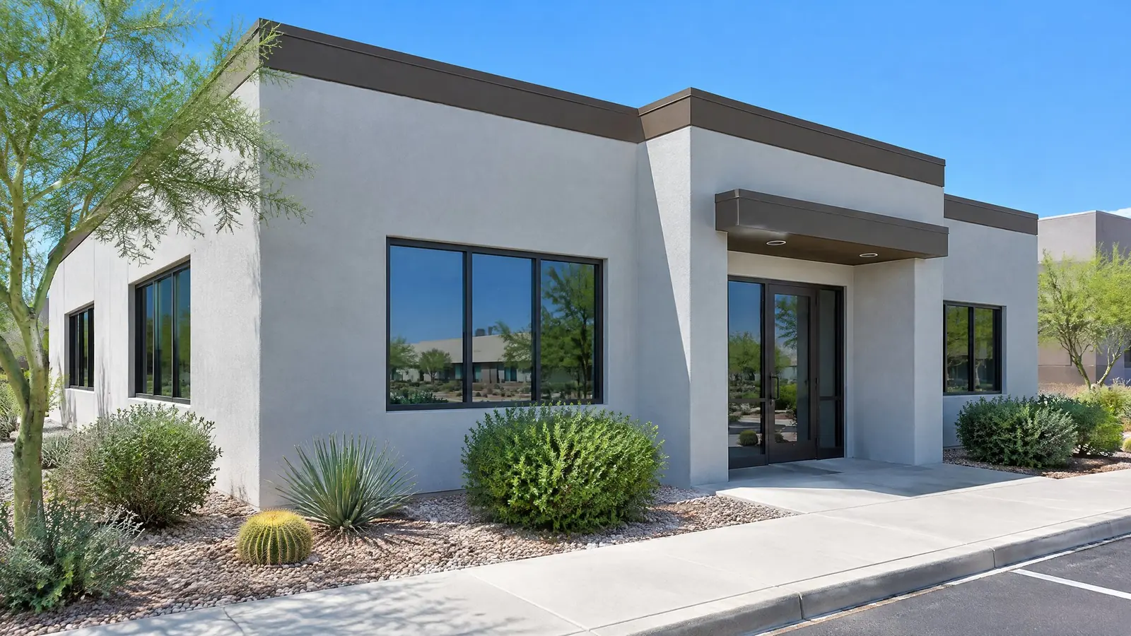 Arizona commercial building exterior with freshly painted stucco and clean trim